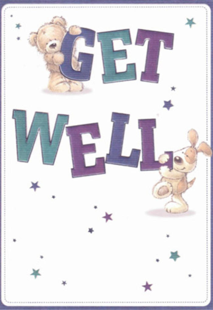Here is a get well card that holds the gentle touch of encouragement-embodied in the friendly forms of a teddy bear and a puppy, their figures brimming with playful energy. The scene feels right at home in Chinatown, where kindness flows through market lanes and local shops. Around the two companions, a constellation of stars dances lightly, casting good wishes like petals scattered in celebration. The bold, uplifting strokes of 'Get Well' in purple and aqua anchor the card, much as a vibrant bouquet brings focus and brightness to a hospital bedside or home. Richly textured illustrations evoke the feel of soft fur and smooth, floppy ears-nearly as comforting as running one's hand along a flower's velvety bloom. Picture sending this card with a bouquet from Florist Chinatown, each element combined to radiate optimism and heartfelt care. Its light, buoyant mood makes it a perfect companion for someone navigating recovery, offering both visual solace and a tangible reminder of the loving support that weaves through the Chinatown community.