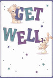 This get well card delights with its cheery design and hopeful spirit-two beloved characters, a teddy bear and a puppy, spring into view with uncontainable energy, each supporting and balancing the bold, colourful letters that spell 'Get Well'. The lively indigo and teal script pops against a creamy background, conjuring the palette of floral arrangements seen along Chinatown's welcoming shopfronts. Scattered across the card, clusters of blue and purple stars add a hint of magic and fun, sparkling like confetti at a Chinatown festival. The illustrated fur on both the bear and pup is rendered with inviting softness, as if you could feel their embrace through the paper. There is more than a message here; the card embodies comfort, kindness, and local warmth-a little emotional medicine, just right for offering recovery wishes to loved ones within the vibrant heart of the Chinatown community.